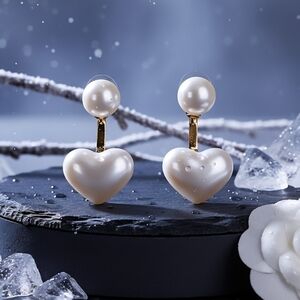 2-in-1 Heart Pearl Stud Earrings Dainty🎀 Hypoallergenic 🌸Versatile Studs🎁